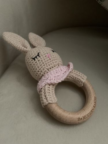 Customer photo review of Pink Bib Bunny Baby Rattle Teether - The Modern Babies
