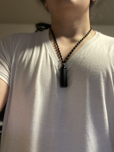 Customer photo review of Obsidian Engraved Sutra Necklace