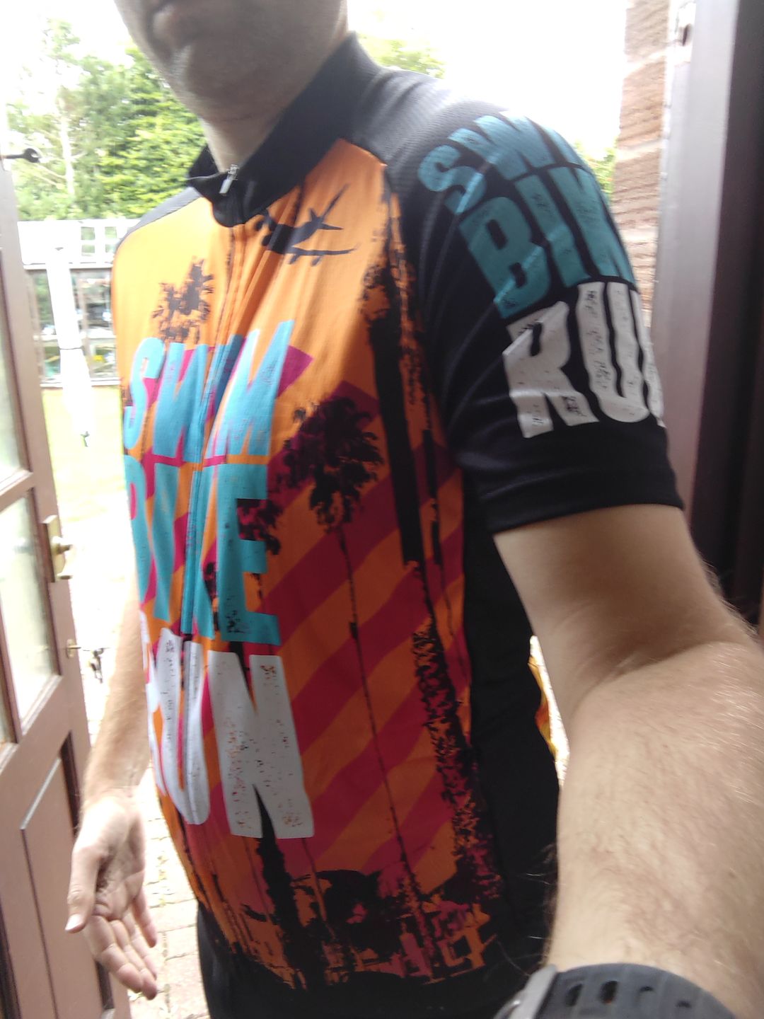 Customer photo review of Swim Bike Run (Triathlon Inspired)  Cycling Jersey