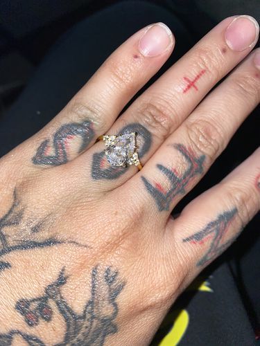 Customer photo review of Louily Pear Cut Simulated Diamond Engagement Ring In Sterling Silver
