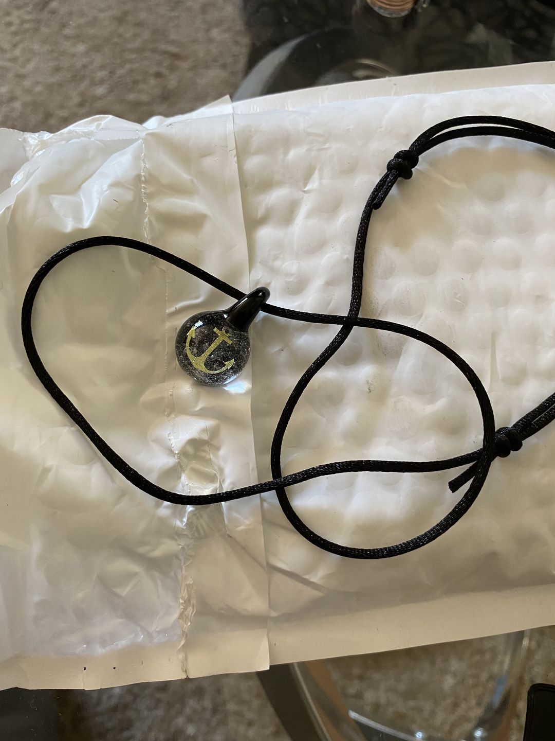 Customer photo review of Anchor Hologram Pendant with Infused Cremation Ash
