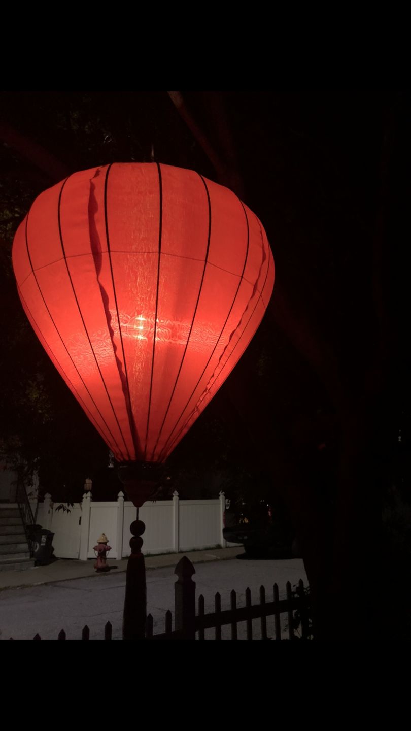 Customer photo review of Large Red / Orange Vietnamese Silk Lantern, Garlic Umbrella Shaped