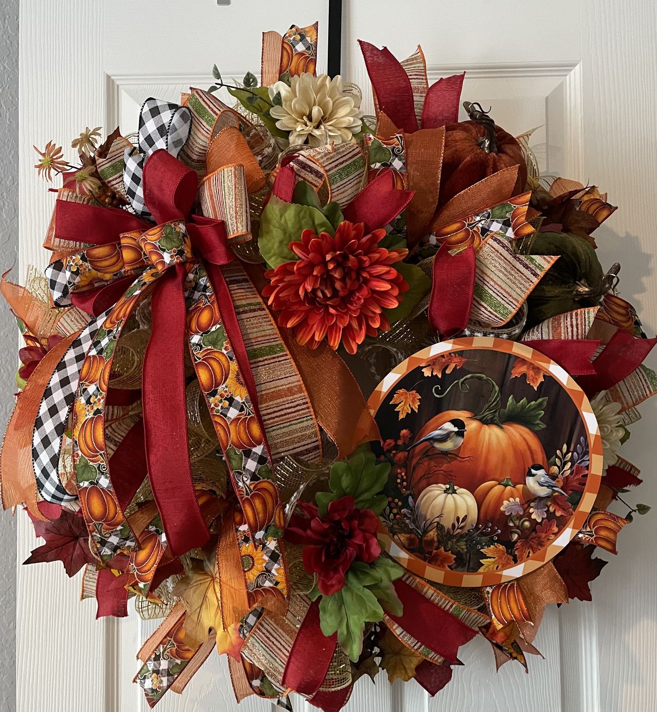 Customer photo review of 10" Round Vinyl Decal - Fall Pumpkins - DECOE-081