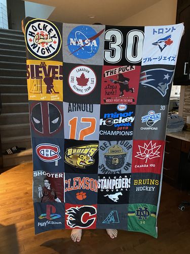 T-shirt quilt featuring toronto blue jays, clemson university sports teams by Daria from AB
