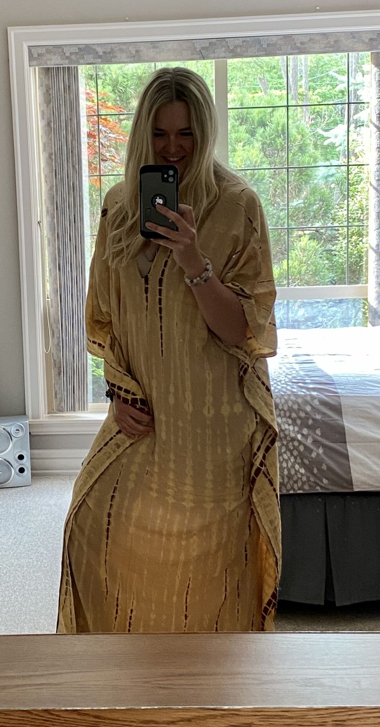 Customer photo review of Maxi Kaftan Dress Tie Dye Beige