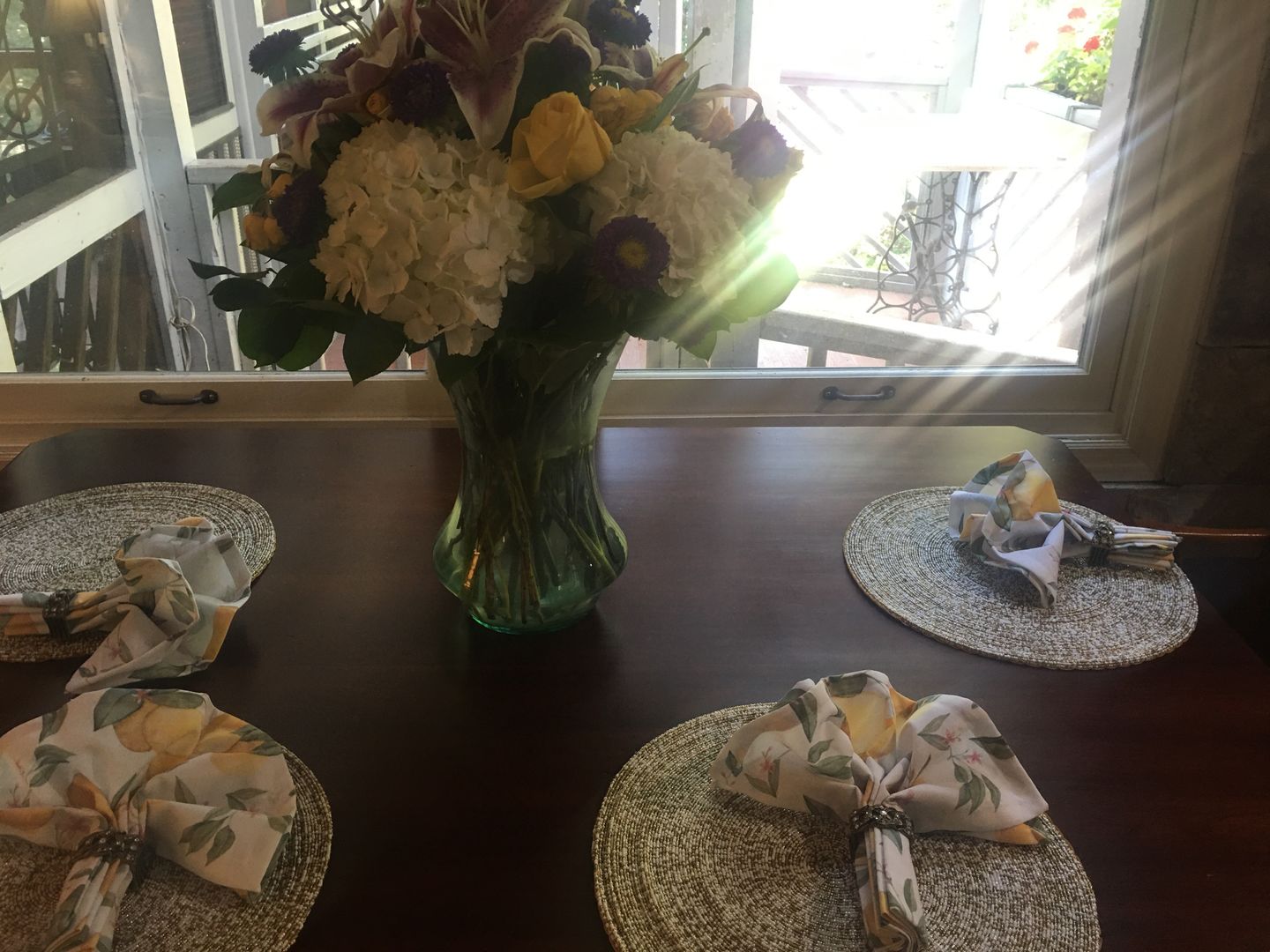 Customer photo review of Glass Beaded Placemats, Chargers with Fabric Back / Set of 4 / 13in. Round / Cream & Gold