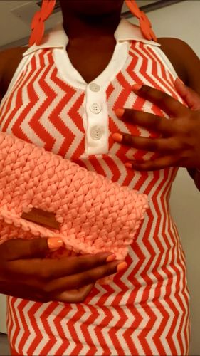 Customer photo review of Knitted turnover collar printed mini dress