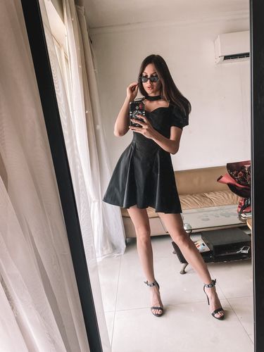Customer photo review of Puff Sleeve V-Neck A-Line Dress