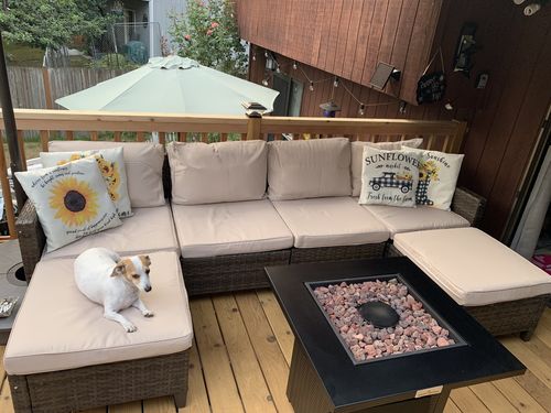 Customer photo review of 7 Pcs Outdoor Sectional Sofa Rattan Patio Conversation Set w/ 2 Ottomans, Coffee Table, Cushions