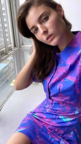 Customer photo review of Abstract Print Drop Shoulder Sleeve Shirt Style Mini Dresses