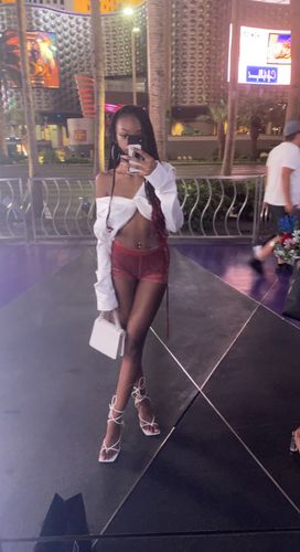 Customer photo review of RED PAISLEY SHORTS+ RHINESTONE