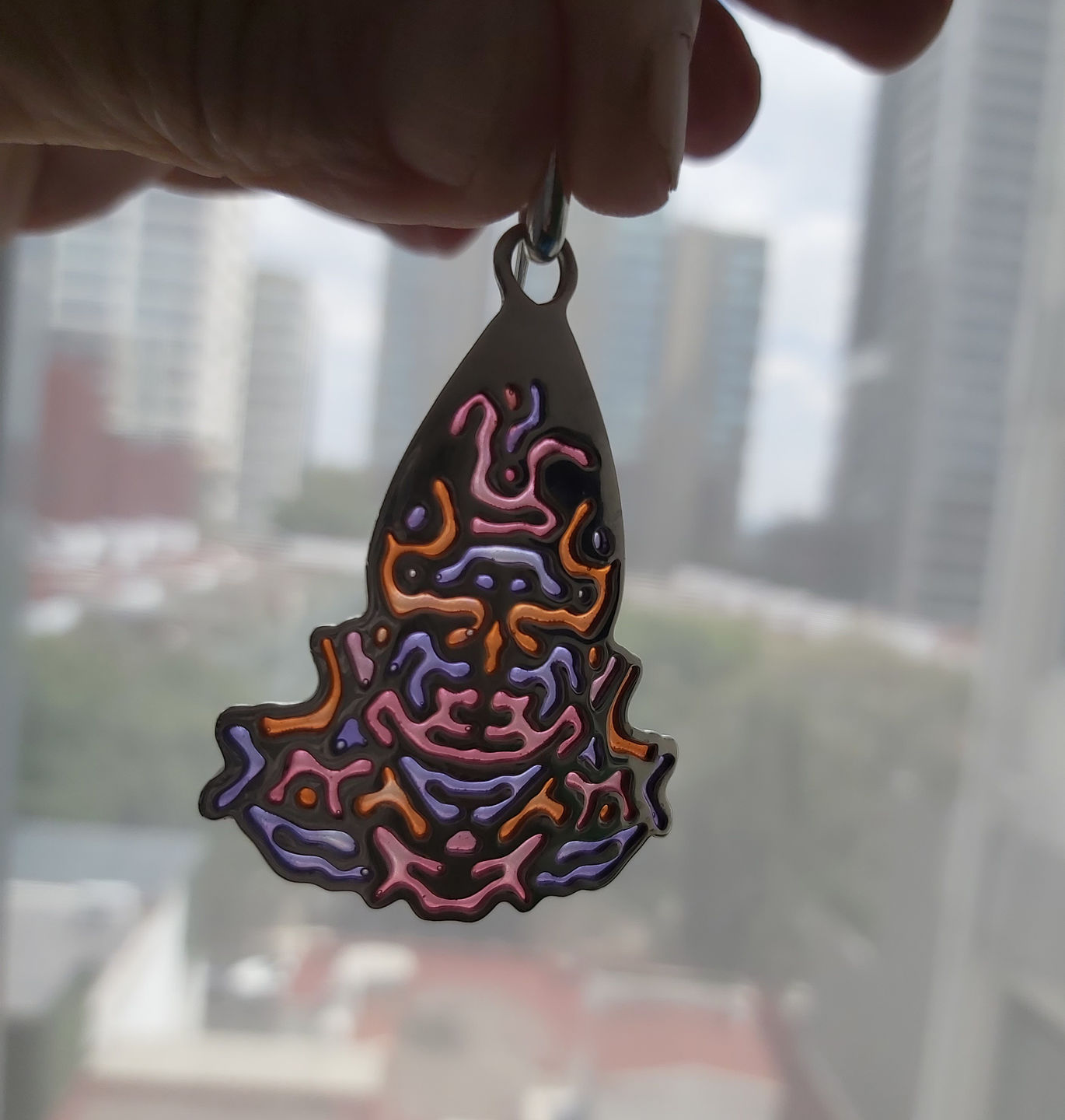 Customer photo review of Reaction Diffusion earrings, sterling silver Colorful resin earrings