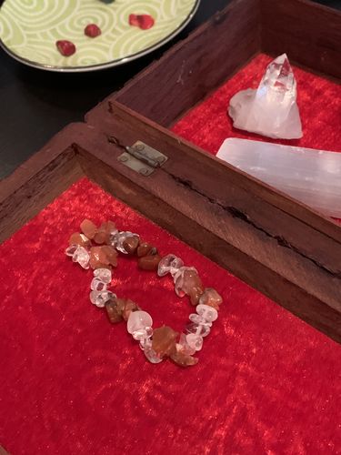 Customer photo review of Carnelian & Clear Quartz Bracelet - Set of 2