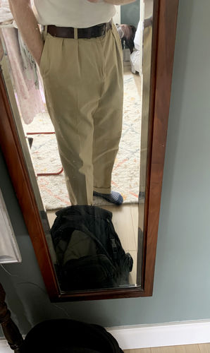 Customer photo review of 1930s IVY Style Double Pleated Chino Trousers - Khaki