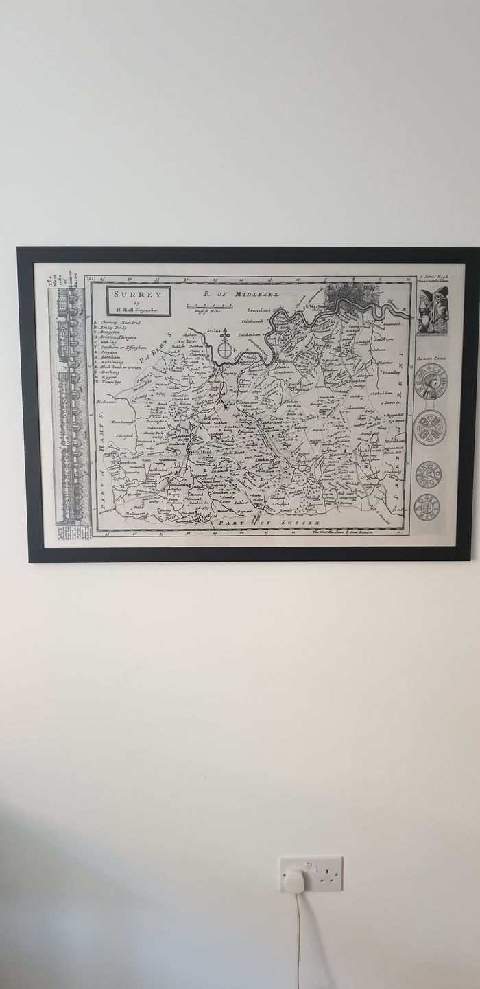 Customer photo review of Old Map of Surrey 1724 by Herman Moll - Woking, Guildford, Croydon, Richmond, Lambeth, Southwark