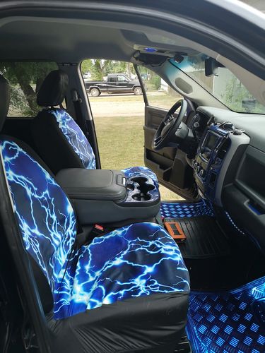 Customer photo review of Blue Electric Lightning Print Universal Fit Car Seat Covers
