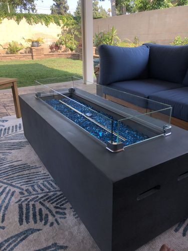 Customer photo review of 60" Rectangular Outdoor Propane Gas Fire Pit Table in Gray