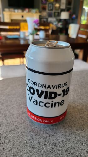Customer photo review of Covid-19 Vaccine Beersy Silicone Sleeve Hide-a-Beer Can Cooler