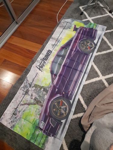 Customer photo review of GODZILLA Edition Nissan Skyline R34 GTR Workshop Flag