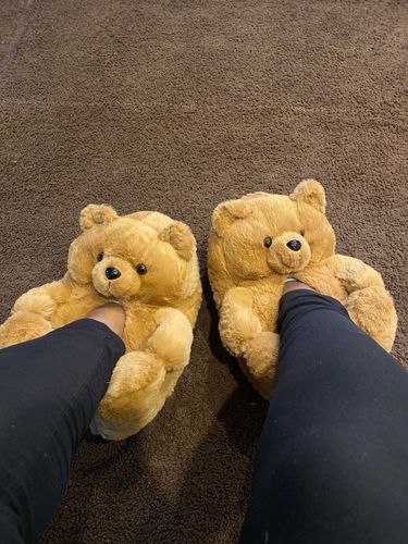 Customer photo review of Teddy Bear Home Plush Cotton Slippers
