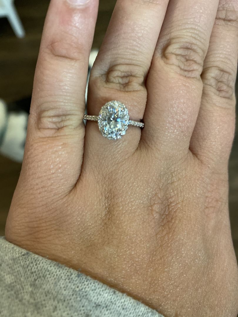 Customer photo review of Halo Oval Cut Moissanite Pave Sterling Silver Engagement Ring