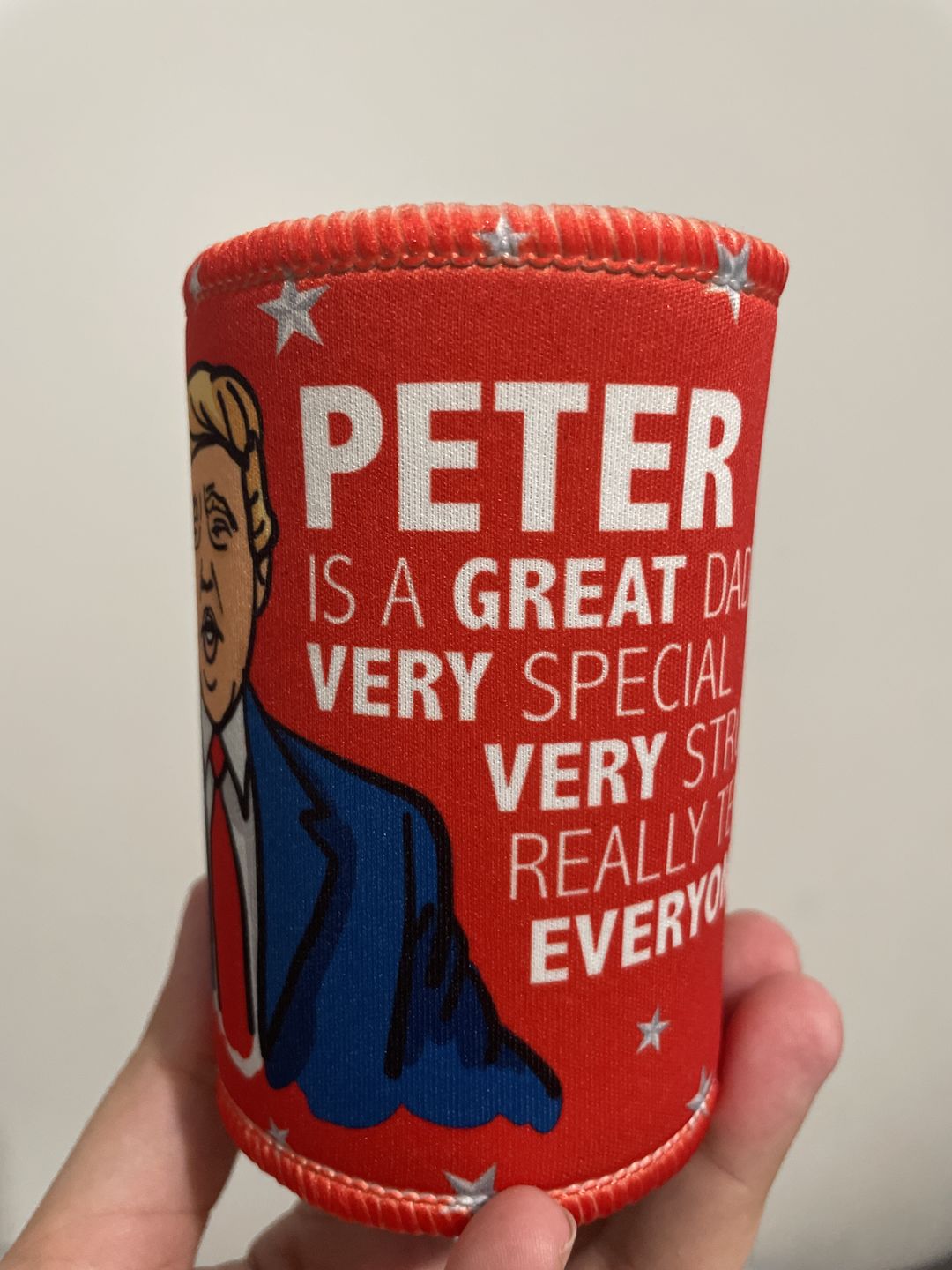 Customer photo review of Trump Approves Your Dad 👌 - Personalised Stubby Holder