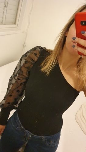 Customer photo review of Fashion Bevel Collar Wave Point Bubble Sleeve T-shirt