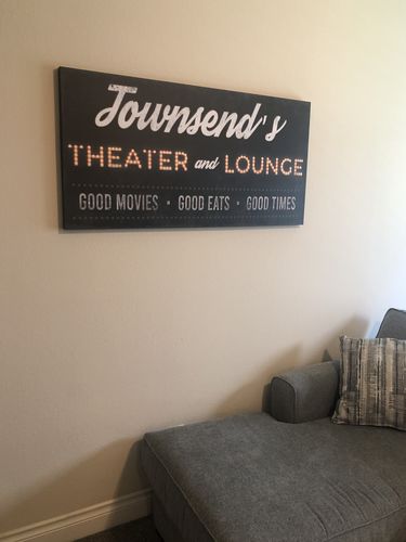 Customer photo review of Rustic Family Cinema Vintage Style Theater Custom Name Sign Home Decor Bedroom Living Room Large Wall Art Housewarming Gift