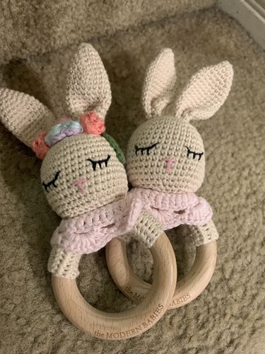 Customer photo review of Pink Bib Bunny Baby Rattle Teether