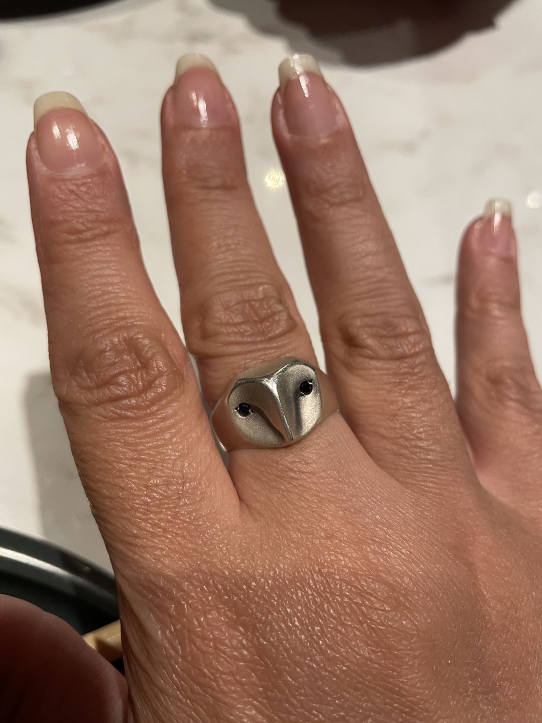 Customer photo review of Black Diamond Owl Ring