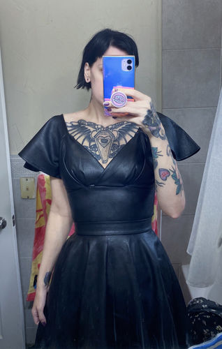 Customer photo review of Bad Girl Babydoll Crop Top in Vegan Leather - Vixen by Micheline Pitt