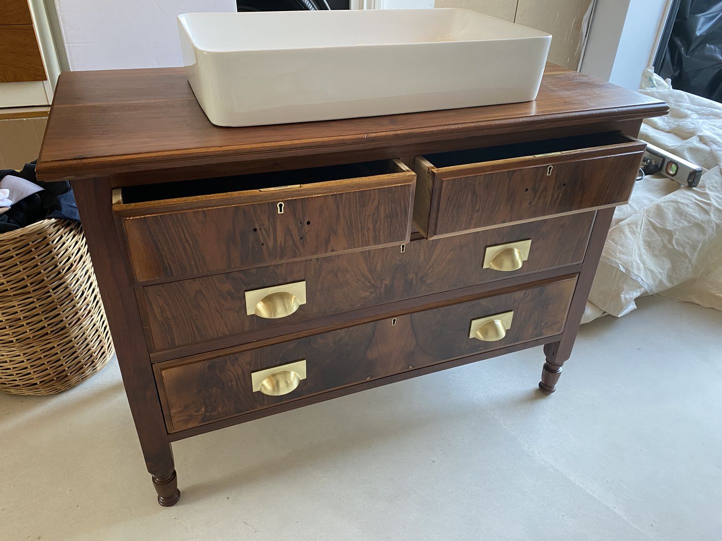 Customer photo review of Monmouth Brushed Satin Brass Cupboard Handles
