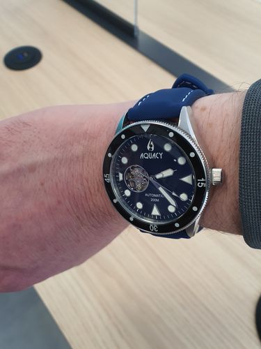 Customer photo review of Aquacy Hei Matau Cave Diver Open Heart Men's Automatic 200M Black Mother of Pearl Dive Watch CD.38.BKMOP.B.L