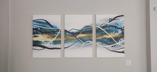 Customer photo review of 'Abstract Teal & Gold' Framed Canvas Set of 3