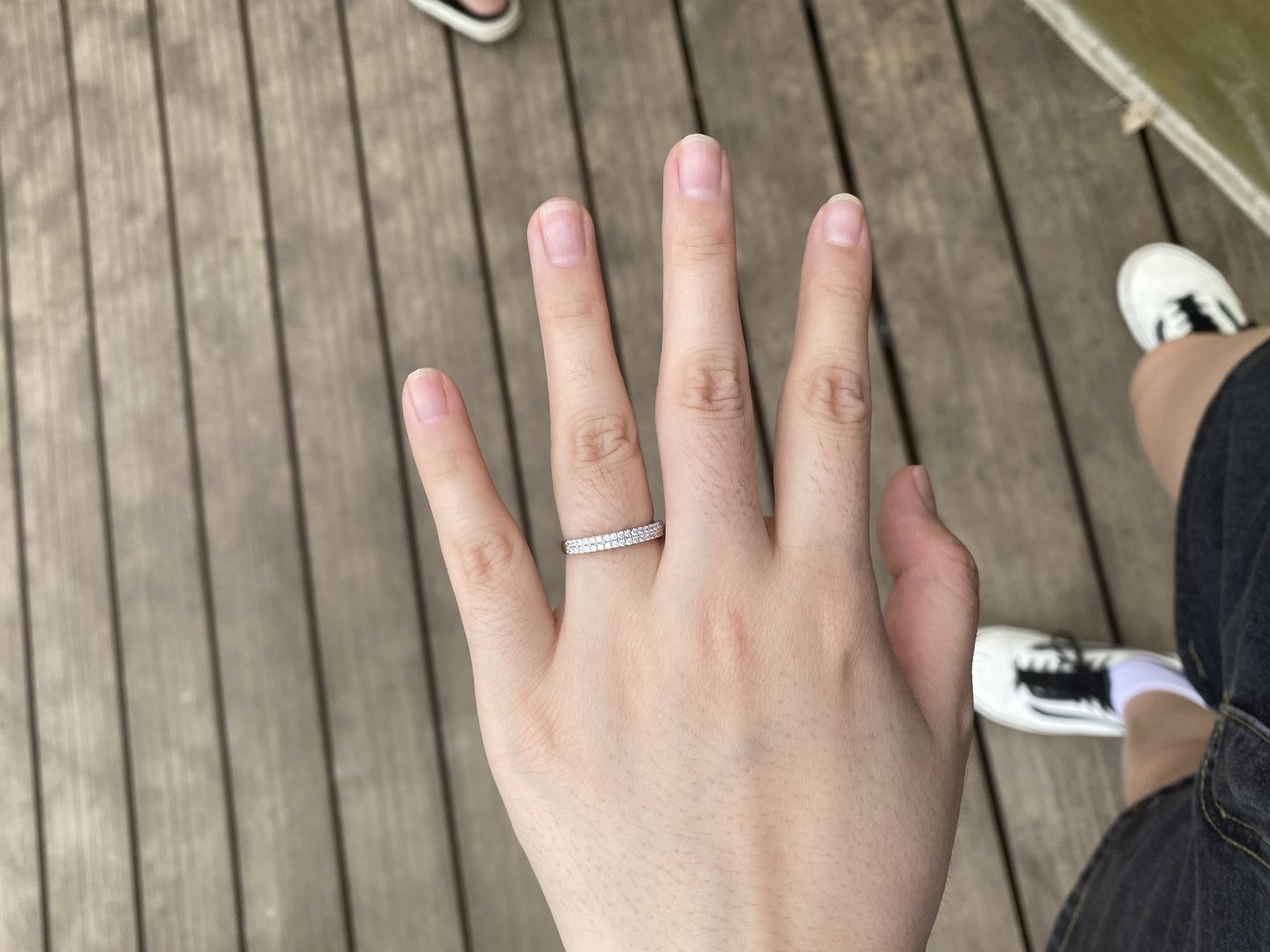 Customer photo review of Louily White Gold Double Halo Round Cut Women's Wedding Band In Sterling Silver