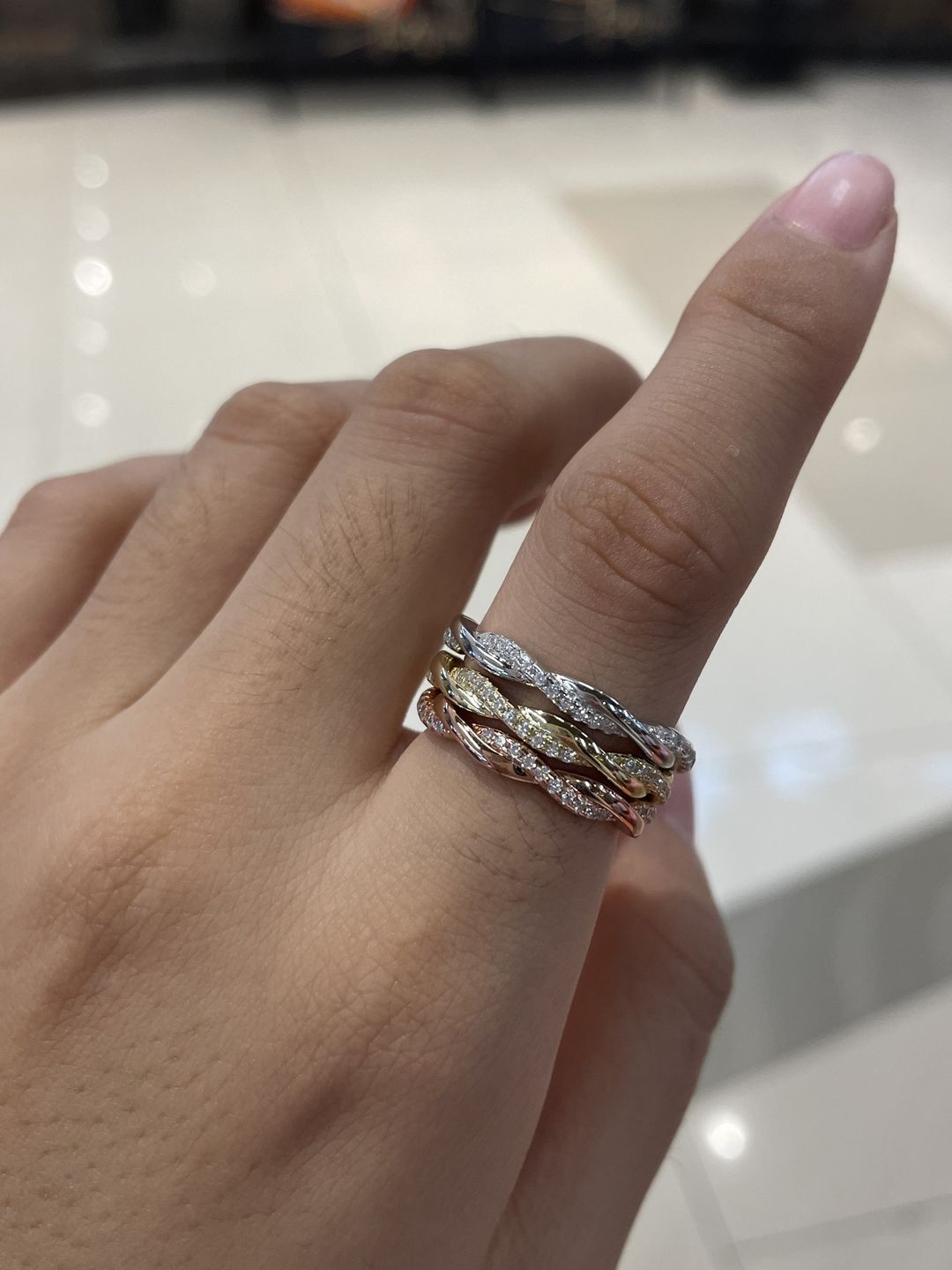 Customer photo review of Louily Twist Eternity Wedding Band for Women In Sterling Silver