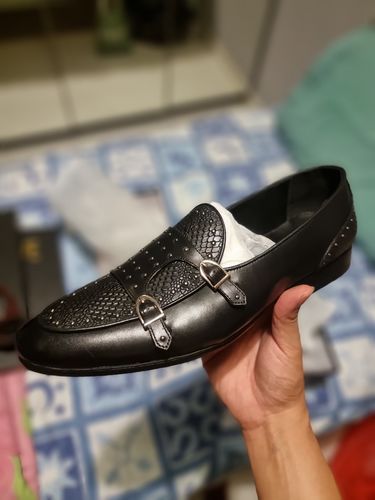 Customer photo review of Belgian Loafer - Black Snake Skin Double Monk Strap with Studded