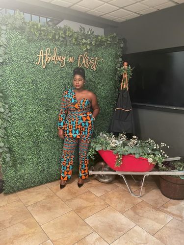 Customer photo review of African Print Lagina Jacket and Pant Set