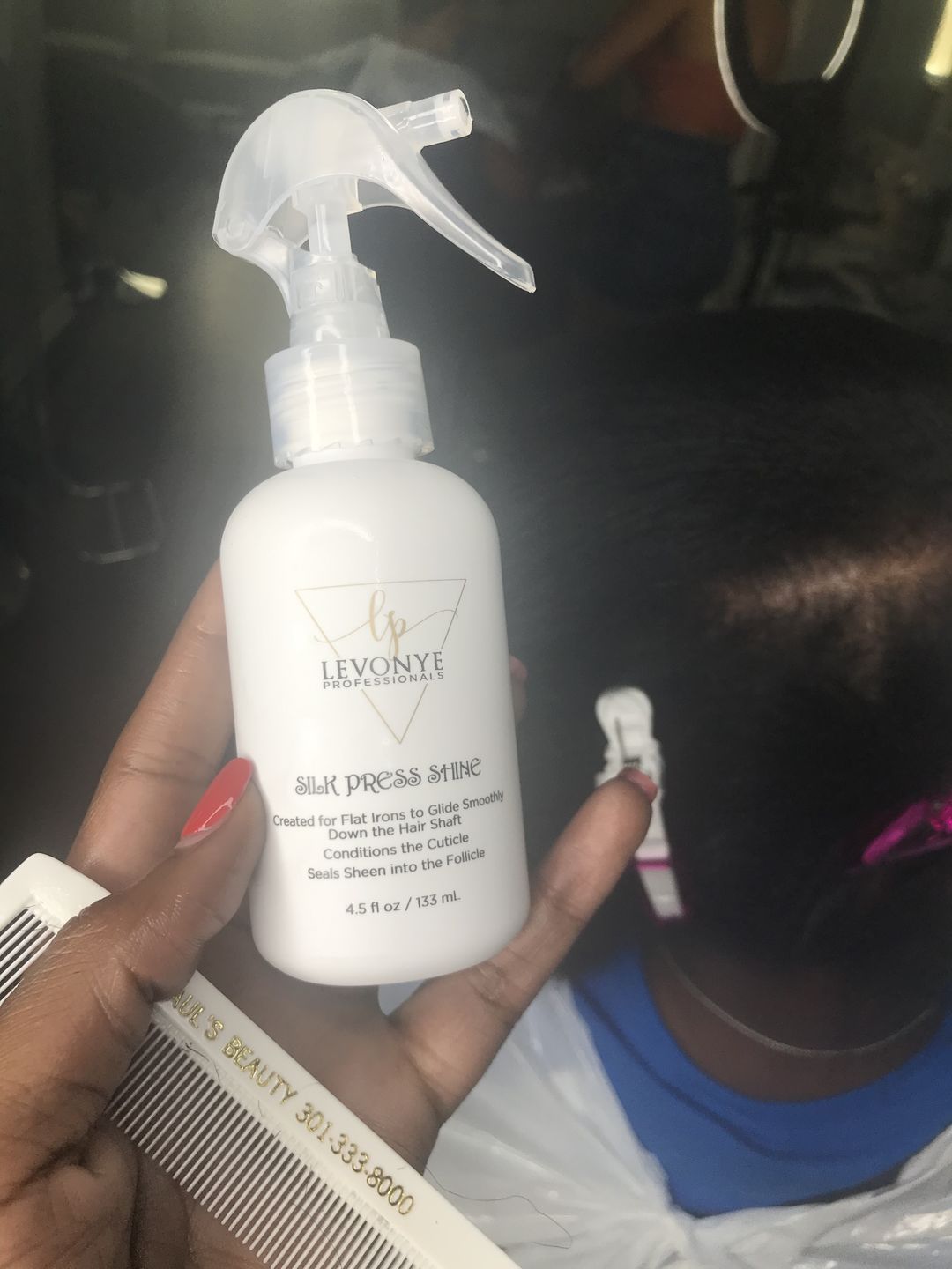 Customer photo review of "I AM" Silk Press Shine thermal protectant spray