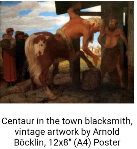 Customer photo review of Centaur in the town blacksmith, vintage artwork by Arnold Böcklin, A3 (16x12") Poster Print