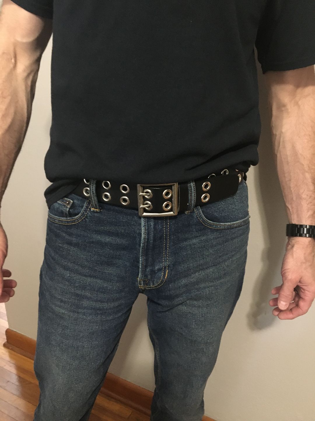 Customer photo review of The Brixton Belt - Black Double Grommet 100 % Full Grain Leather Belt