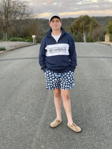 Customer photo review of Classic Logo Quarter Zip Navy
