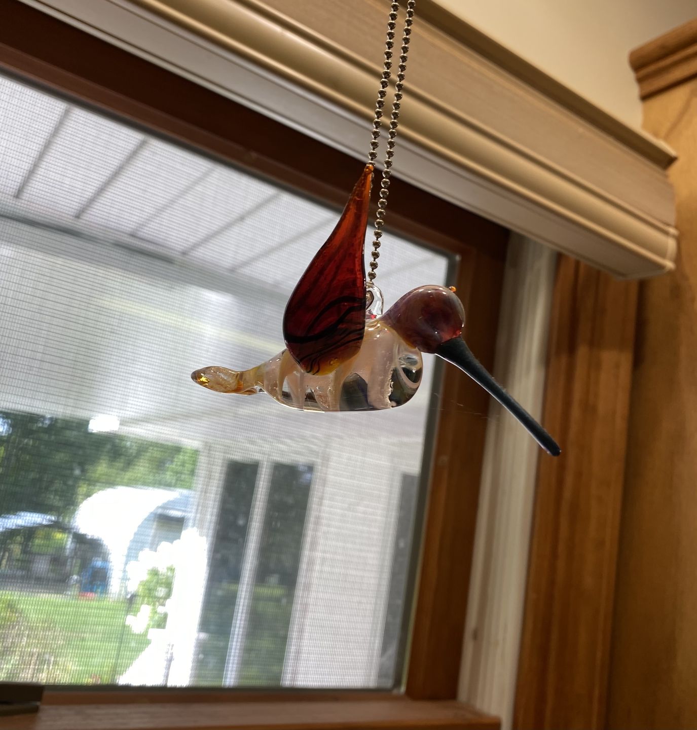 Customer photo review of Purple and Amber Glass Hummingbird Figurine with Cremains