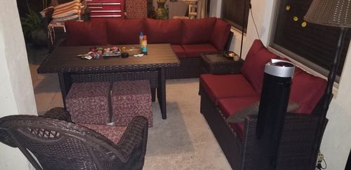 Customer photo review of 4 Pcs Outdoor Wicker Sofa Chair All-Weather Conversation Set with Cushion/Tea Table