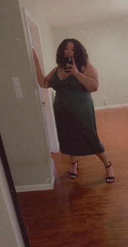 Customer photo review of Rebdolls "Love Jones" Satin Slip Dress - Green