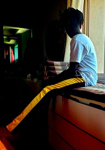 Customer photo review of Premium Side Stripe Zip Pocket Track Pants (Black - Yellow)