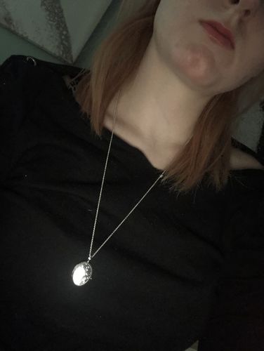 Customer photo review of Large Oval Scroll Silver Locket