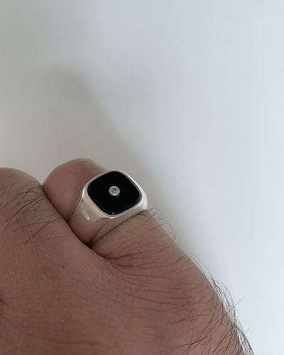 Customer photo review of Solid 10K White Gold Signet Design Men's Onyx Ring with Diamond