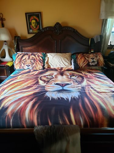Customer photo review of Gold Lion Head Bedding Set