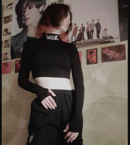 Customer photo review of 'Blessed' Long Sleeve Crop Top